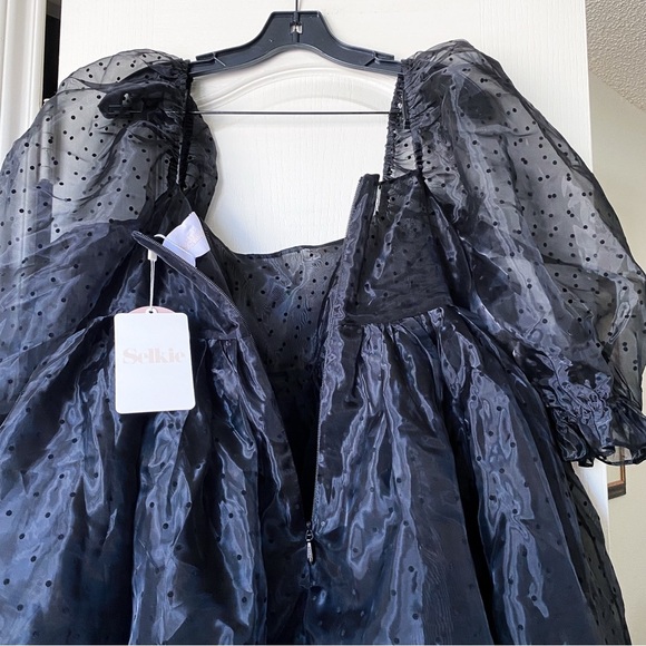 Selkie Caviar French Puff Dress Midi Black Polka Dot Organza XL NWT - Picture 6 of 14